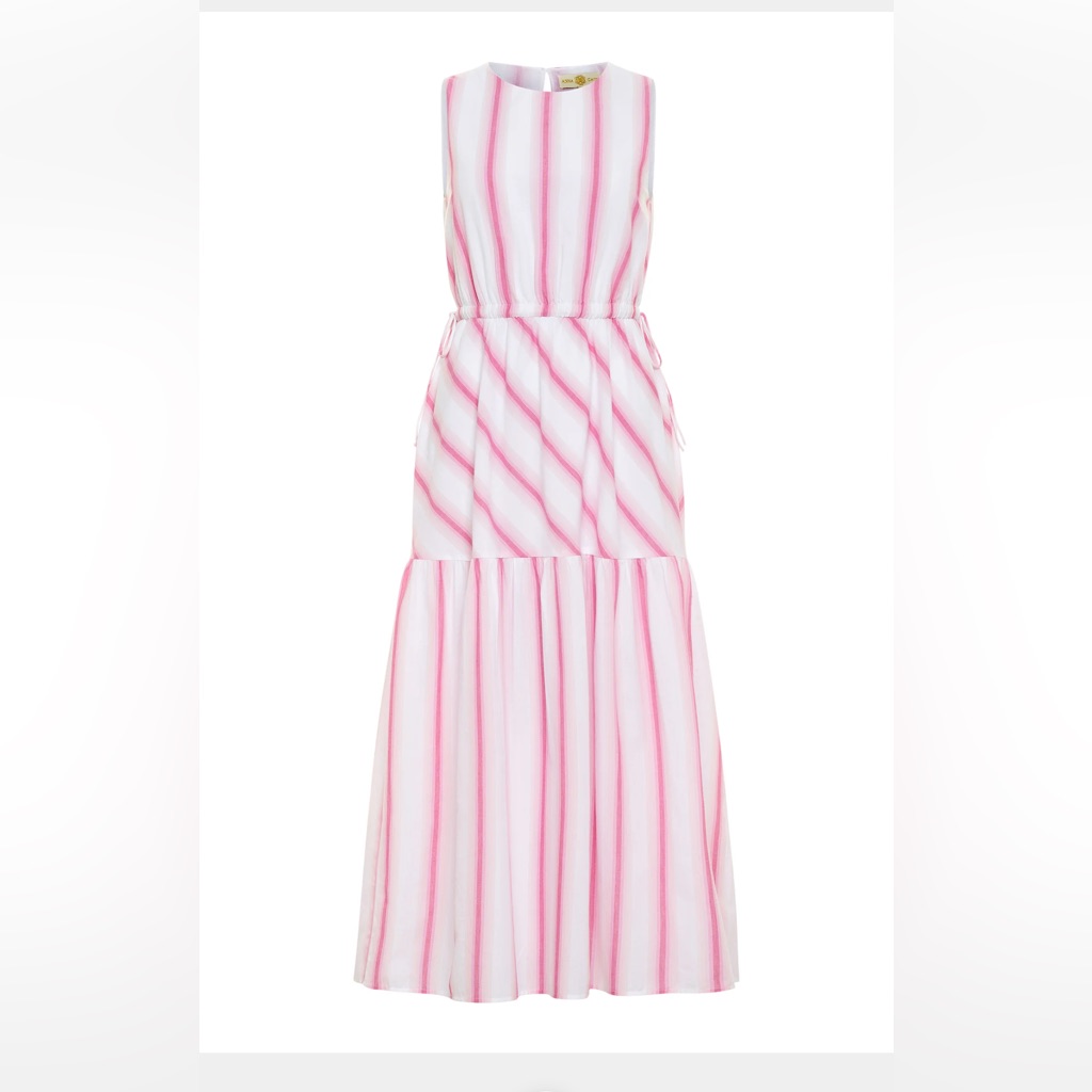 New Anna Cate Brand Midi Dress In Pink Stripe